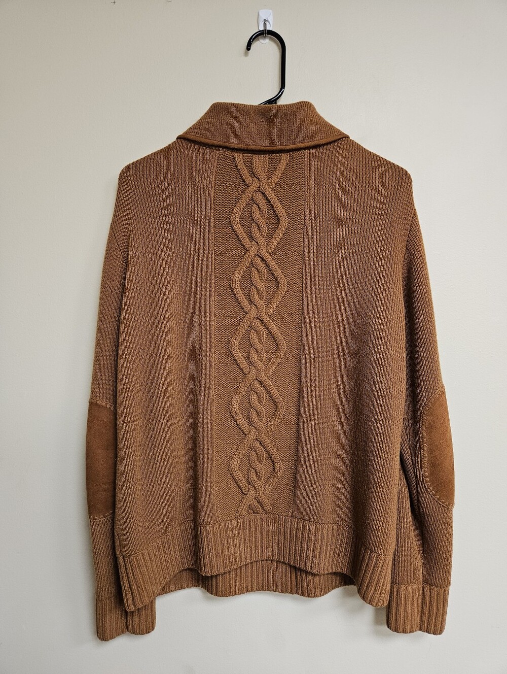 St. John Cashmere Wool Double Breasted Knit Sweater Cardigan Suede Large Tan - Picture 3 of 9